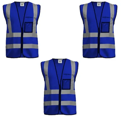 Gravitech 3 Pcs 120 GSM Blue Colour Safety Jacket With 2" High Grade Reflective Fabric Tape (GI-RJ-04)
