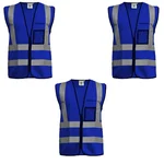 Gravitech 3 Pcs 120 GSM Blue Colour Safety Jacket With 2" High Grade Reflective Fabric Tape (GI-RJ-04)