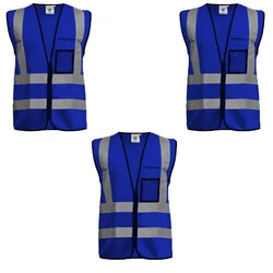 Gravitech 3 Pcs 120 GSM Blue Colour Safety Jacket With 2" High Grade Reflective Fabric Tape (GI-RJ-04)