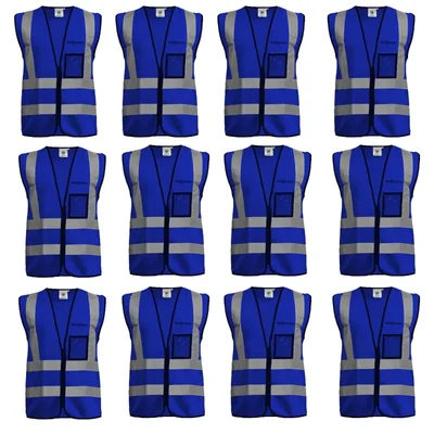 Gravitech 120 GSM Blue Colour Safety Jacket With 2" High Grade Reflective Fabric Tape (GI-RJ-04)(Pack-12 Pcs)