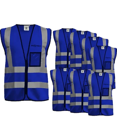 Gravitech 100 Pcs 120 GSM Blue Colour Safety Jacket With 2" High Grade Reflective Fabric Tape (GI-RJ-04)
