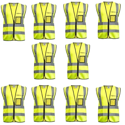 Gravitech 10 Pcs 120 GSM Green Colour Safety Jacket With 2" High Grade Reflective Fabric Tape (GI-RJ-04)