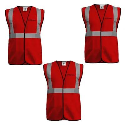 Gravitech Pack Of 3,12,24 Pcs Safety Jacket, 120 GSM Red Colour With 2" High Grade Reflective Fabric Tape (GI-RJ-02)(Pack-3 Pcs)