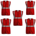 Gravitech 5 Pcs 120 GSM Red Colour Safety Jacket With 2" High Grade Reflective Fabric Tape (GI-RJ-02)