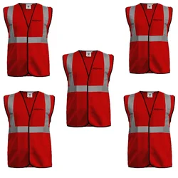 Gravitech 5 Pcs 120 GSM Red Colour Safety Jacket With 2" High Grade Reflective Fabric Tape (GI-RJ-02)