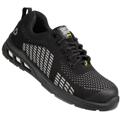 Safety Jogger ECOFITZ S1 Steel Toe Lightweight Shoes with Popcorn Technology Mesh Upper for Industrial Work, Black(Size-5)