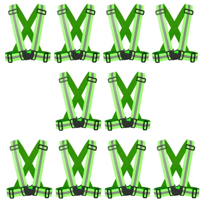 Minsales Reflective Jacket/Vest Belt - Nylon, V-Neck, Unisex-Adult(Color-Green) (PACK OF 10)