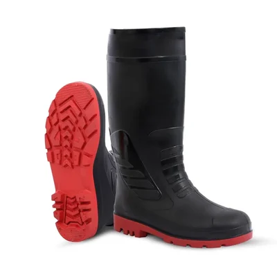 Payuh 12 Inch Dual Density PVC Gumboot With Steel Toe & Inner Lining (Colour : Black & Red)(Size-7)