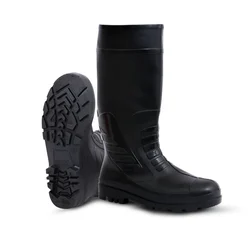 Payuh 15 Inch Dual Density PVC Gumboot With Inner Lining, Rubber Toe (Colour : Black)(Size-6)