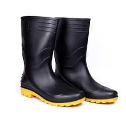 Hillson Welcome 12.5 Inch Black & Yellow Safety Gumboots, Soft & flexible PVC Upper & Hard PVC Outsole(Size-6)