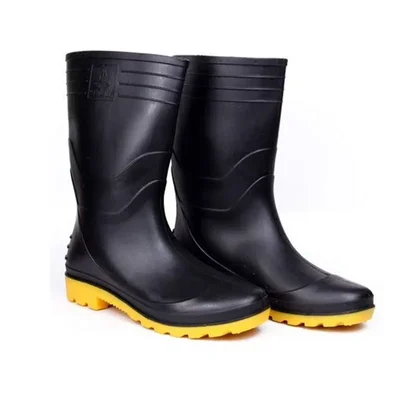 Hillson Welcome 12.5 Inch Black & Yellow Safety Gumboots, Soft & flexible PVC Upper & Hard PVC Outsole(Size-6)
