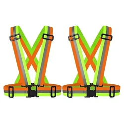 Minsales Pack of 2 Reflective Jacket/Vest Cross Belt - Nylon, V-Neck, Unisex-Adult Multicolour