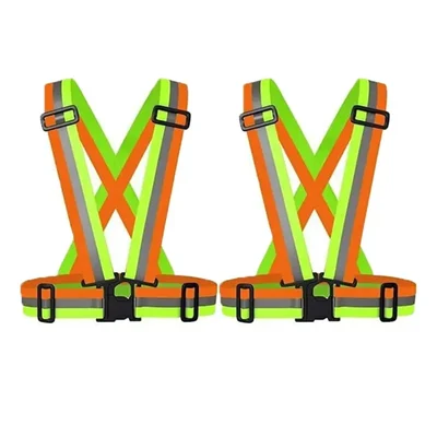 Minsales Pack Of 2,10,50 Pcs Reflective Jacket/Vest Cross Belt - Nylon, V-Neck, Unisex-Adult Multicolour(Pack-2 Pcs)