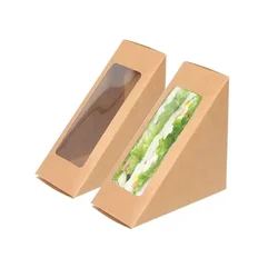 100pcs, Disposable Brown Paper Sandwich Box With Window for Cafes, Restaurant and Takeaway