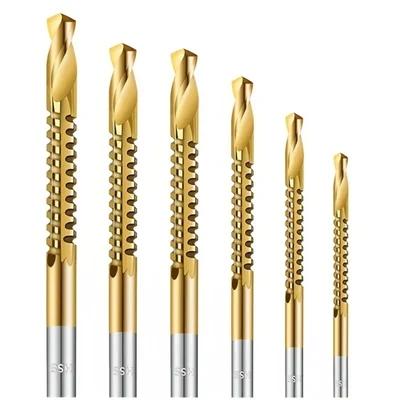 Heavy Duty 6 Pcs 3mm-8mm Titanium Coated Sawtooth Hss Twist Drill Bit Set For DIY Projects & Woodworking