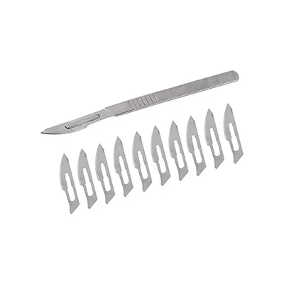 Forgesy Carbon Steel Blade No. 24 10pcs BP Handle No. 4 1pc Dissection Precise Cutting Slotted Tip Anti-Slip