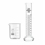 Bello Set of 2 Borosilicate 3.3 Glass Scientific Beaker 50ml & 50ml Cylinder of Round Base for Laboratory