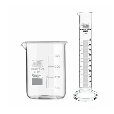 SBT Instruments Borosilicate 3.3 Glass Scientific Beaker 500ml & Cylinder 50ml Round Base for Laboratory
