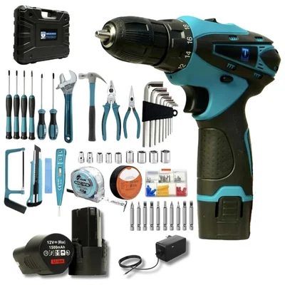 Thor 10mm 12V Cordless Screwdriver-Drill With Battery-Charger & Full Accessories Set Suitable for Woodworking, Electrical Work & DIY Projects