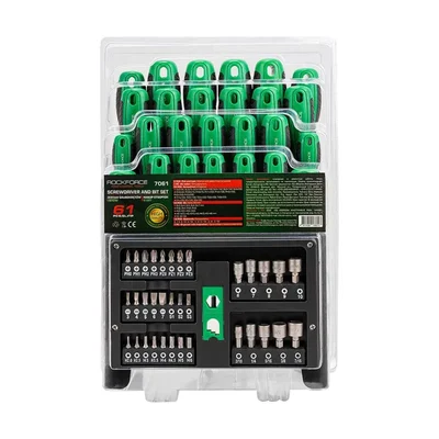 ROCKFORCE 61 Pieces Screwdriver Set with Bits, Chrome Vanadium Steel, Magnetic Tips, Versatile Kit (RF-7061)