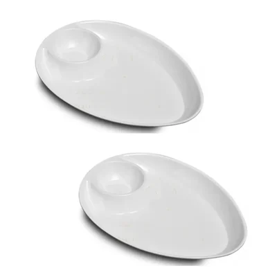 Black Melamine Pear Chip & Dip, Size 10 inch x 2pcs, Sectional Serving Platter for Restaurant, Catering & Dining