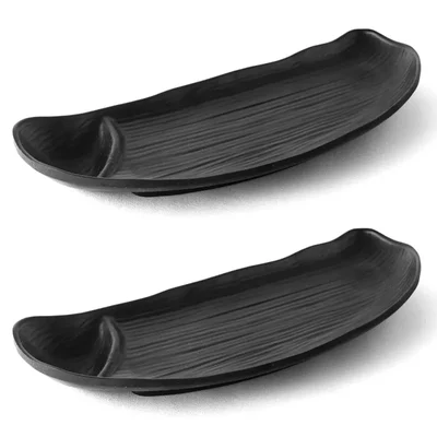 Black Melamine Crest Chip & Dip, Size 11 inch x 2pcs, Sectional Serving Platter for Restaurant, Catering & Dining