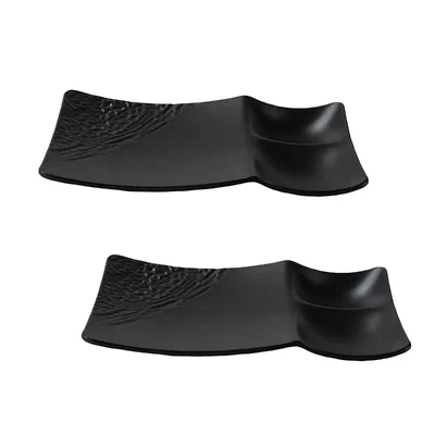 Black Melamine Matt Chip & Dip, Size 11 inch x 2pcs, Sectional Serving Platter for Restaurant, Catering & Dining