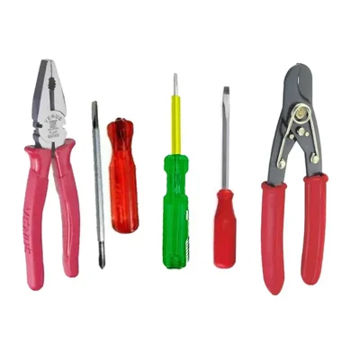 Venus 5 Hand Tools Set - Combination Pliers, Screw Driver Hexagonal, Square Striking Screw Driver, Cable Cutter, Screw Driver Tester