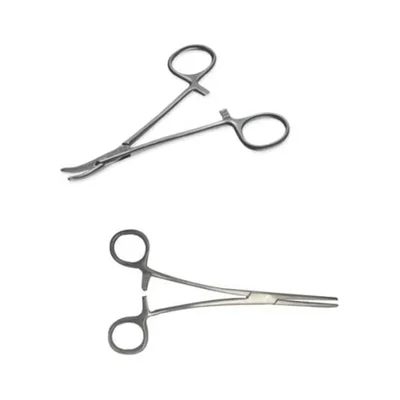Forgesy 6 Inch Stainless Steel Set of 2 Artery Forceps Straight And Curved Hemostats