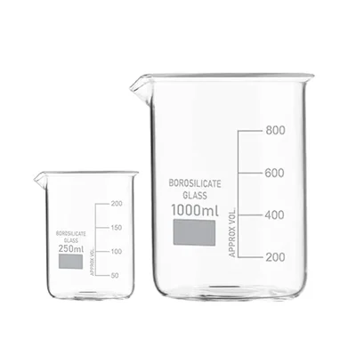 Forgesy Low Form Borosilicate Glass 3.3 Set of 2 Beakers 250 ml 1000 ml Graduated Pouring Spout