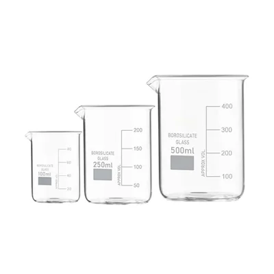 Cometek Low Form Borosilicate Glass 3.3 Set of 3 Beakers 100 ml 250 ml 500 ml Graduated Pouring Spout