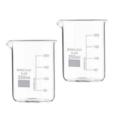 Forgesy 250ml Set of 2 Borosilicate Glass Beakers Heat-Resistant Clear Graduations Pour Spout