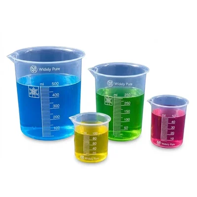 Cometek Set of 4 Polypropylene Graduated Beakers of( 50ml, 100ml, 250ml, and 500ml) for Lab