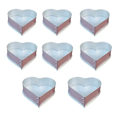 Set of 8 Heavy Duty Long Lasting Aluminum 5, 6, 7, 8, 9, 10, 11, 12 inch Heart Shape Cake Moulds for Commercial Bakeries