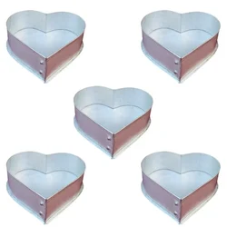 Heavy Duty Rust Proof Aluminum 12 inch (Pack of 5) Heart Shape Cake Mould with 1.3 kg Capacity for Commercial Bakery
