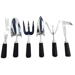 Stainless Steel 6 pcs Hand Tool Set with Plastic Handle - Weeder, Trowel, Fork, Transplanter, Cultivator & Patio Weeder