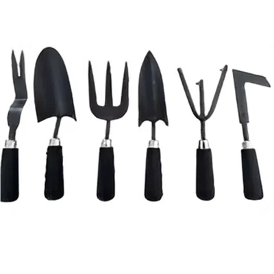 Carbon Steel 6 pcs Hand Tool Set with Plastic Handle - Weeder, Trowel, Fork, Transplanter, Cultivator & Patio Weeder