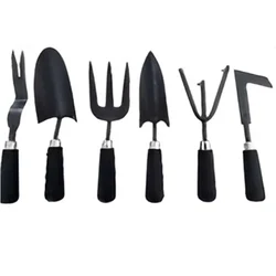 Carbon Steel 6 pcs Hand Tool Set with Plastic Handle - Weeder, Trowel, Fork, Transplanter, Cultivator & Patio Weeder