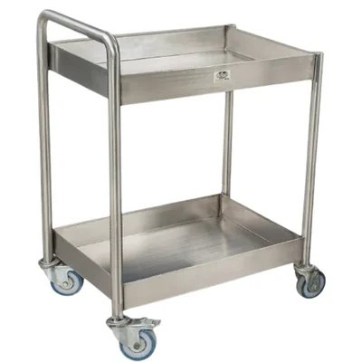 18x24x34 inch Stainless Steel Double Layer Trolley Castor Wheels For Tea/Coffee Serving