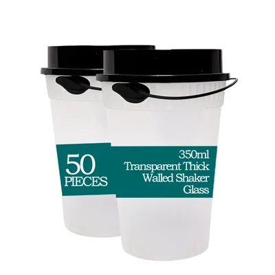 350ml Transparent Thick Walled Shaker Glass with Round Lid for Juice, Mocktails and Shakes(Pack-50)