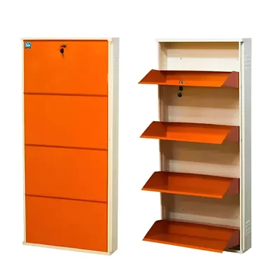 Expert 4.49 x 2.31 x 1 Feet 4 Shelves Wall Mounted Shoe Rack (Color : Orange & Ivory)
