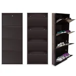 Global Heavy Duty 54 x 21 x 5.5 Inches 4 Shelves Wall Mounted Shoe Rack ( Brown Color)