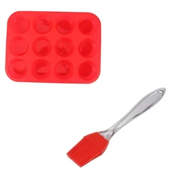 Combo of Silicone Muffin Mould & Silicone Oil brush for Eggs Muffin, Cupcakes, Pizza Muffins, Mini Pot Pies and more