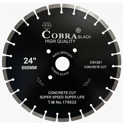 Oxi Power Cobra Black 24-Inch Silver Brazed Diamond Saw Blade with 50mm Bore for Heavy-Duty Concrete Cutting 1321