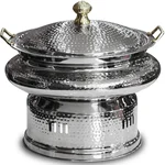 Hammered Stainless Steel Round 8 Litre Silver Chafing Dish with Lid