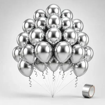 Pack of 4, 30 Pcs Silver Chrome Metallic Balloons with Ribbons for Birthday, Anniversary & Wedding Party Decorations