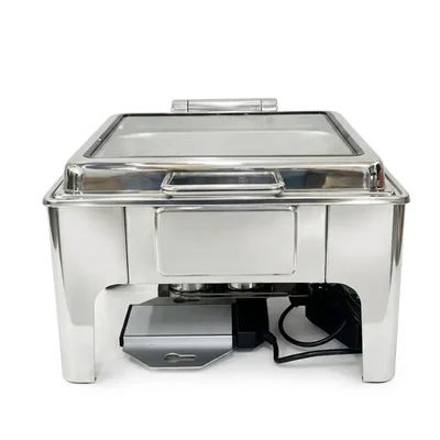 Heavy Duty Silver Rectangular Electric 9L Chafer for Commercial Kitchen Buffet Food Serving Without Element