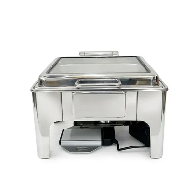 Heavy Duty Silver Square Electric 6.5L Chafer with Heating Element for Commercial Kitchen Buffet Food Warming