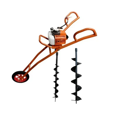 Heavy Duty 63CC Single Wheel Trolley Earth Auger / Post hole digger with 4 & 6 inch Auger Bit