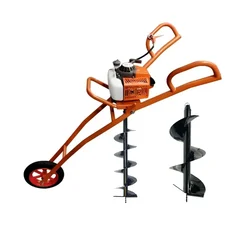 Heavy Duty 63CC Single Wheel Trolley Type Earth Auger / Post hole digger with 8 & 12 inch Auger Bit